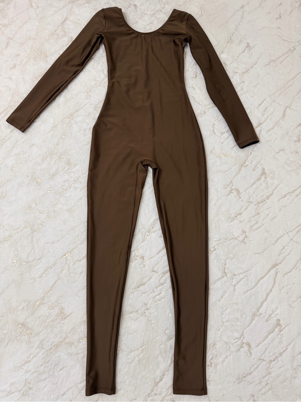 Women's Skinny Long-Sleeve Unitard Jumpsuit in Brown